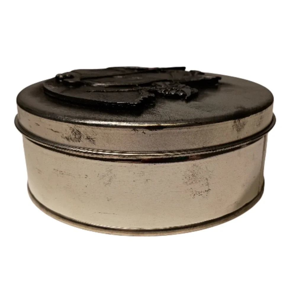Matzeke Golf Theme Pewter Lid Decorative Silver Tone Metal Tin‎ Can Vintage